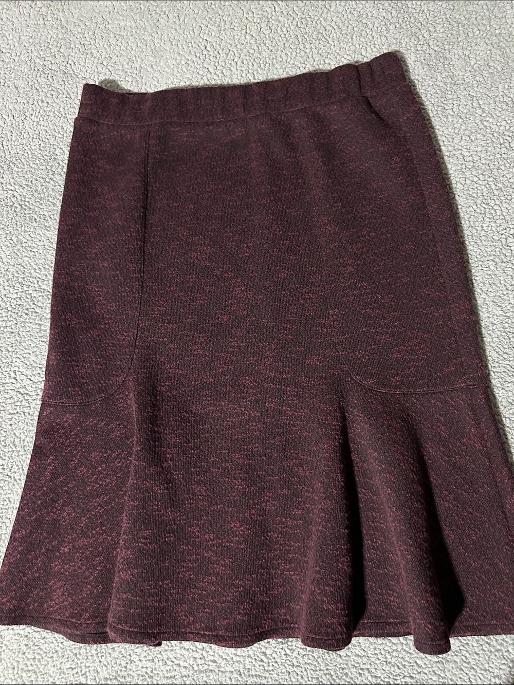 Lands’ End Burgundy Knit Pull On Midi Skirt Women’s L Stretch Unlined Soft